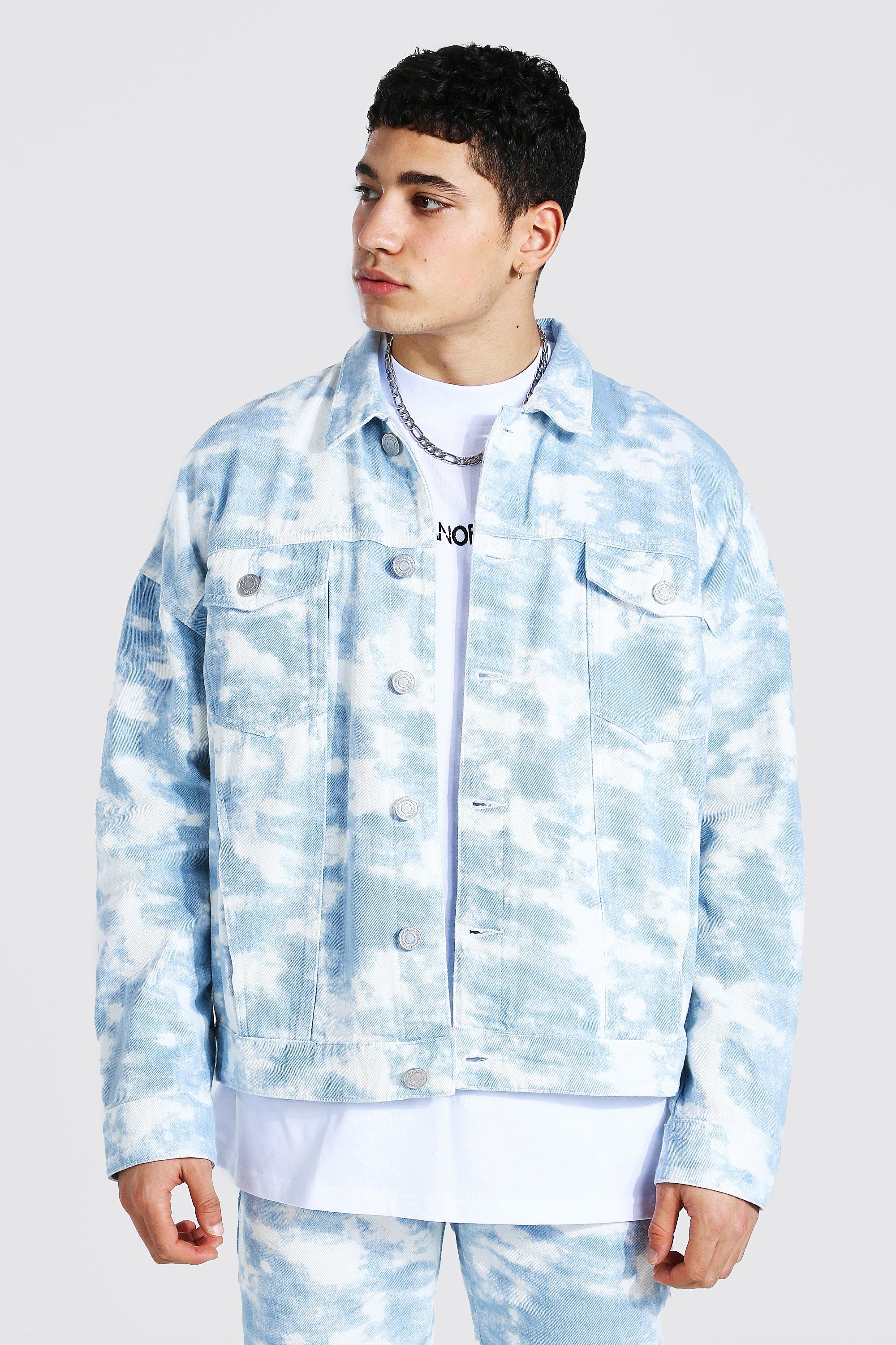 Oversized Cloud Bleach Denim Jacket | boohooMAN USA